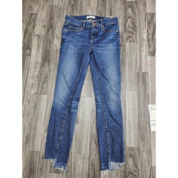 (3/$35) Ann Taylor LOFT Jeans Women 0 / 25 Blue Modern Skinny Distressed Raw Hem - Picture 1 of 14